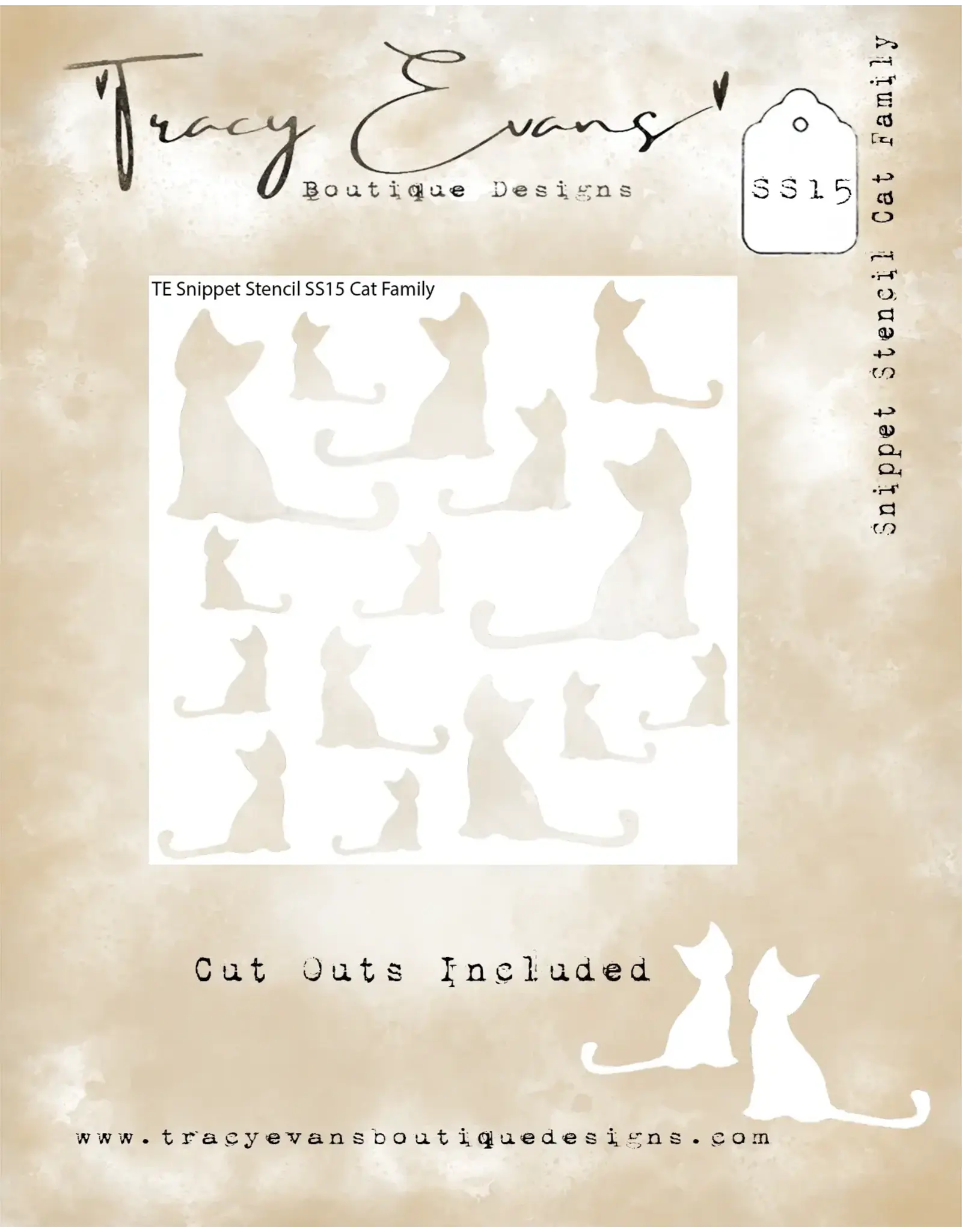 TRACY EVANS TRACY EVANS BOUTIQUE DESIGNS SS15 CAT FAMILY 4x4 STENCIL