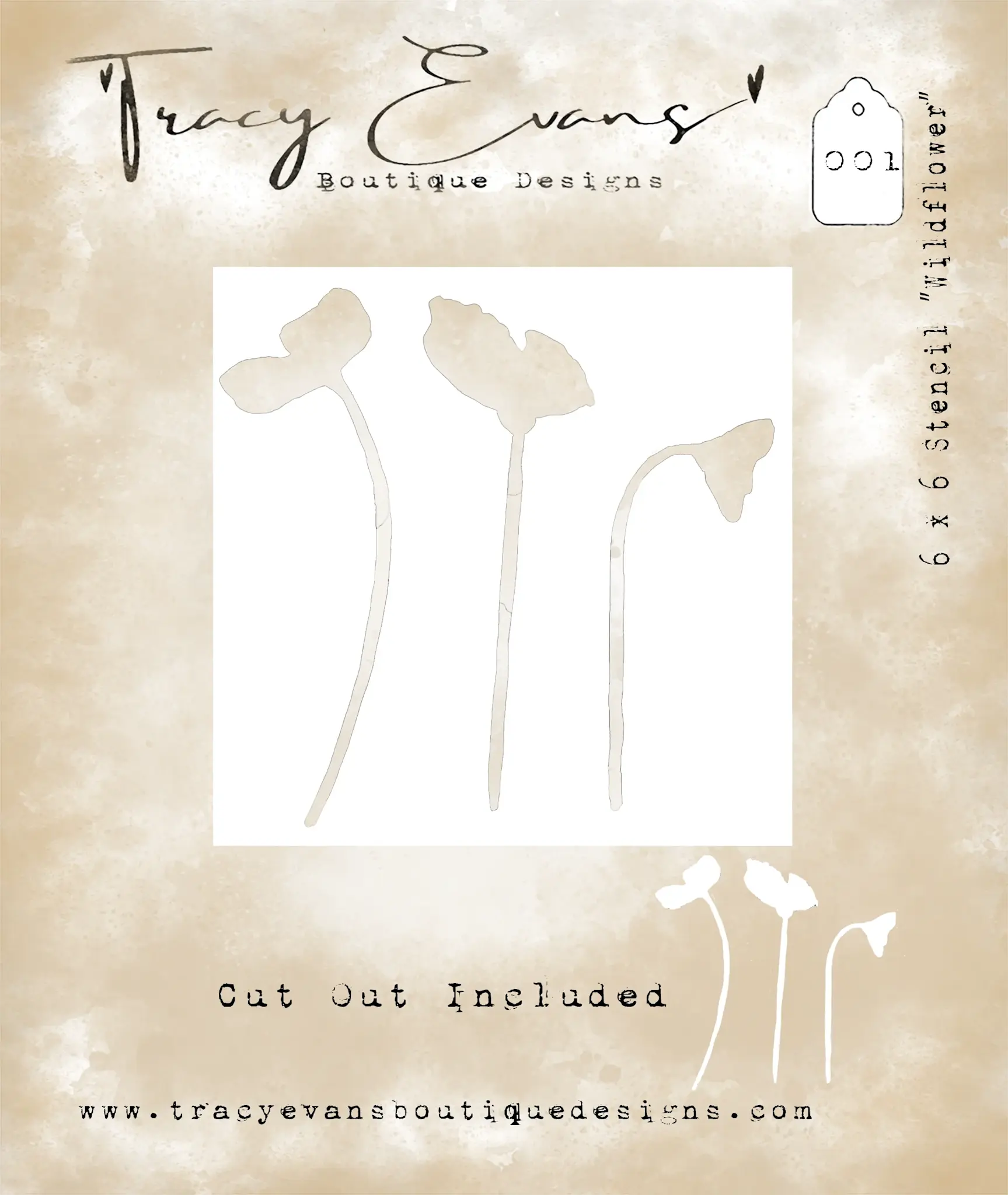 TRACY EVANS TRACY EVANS BOUTIQUE DESIGNS ST1 WILDFLOWER 6x6 STENCIL