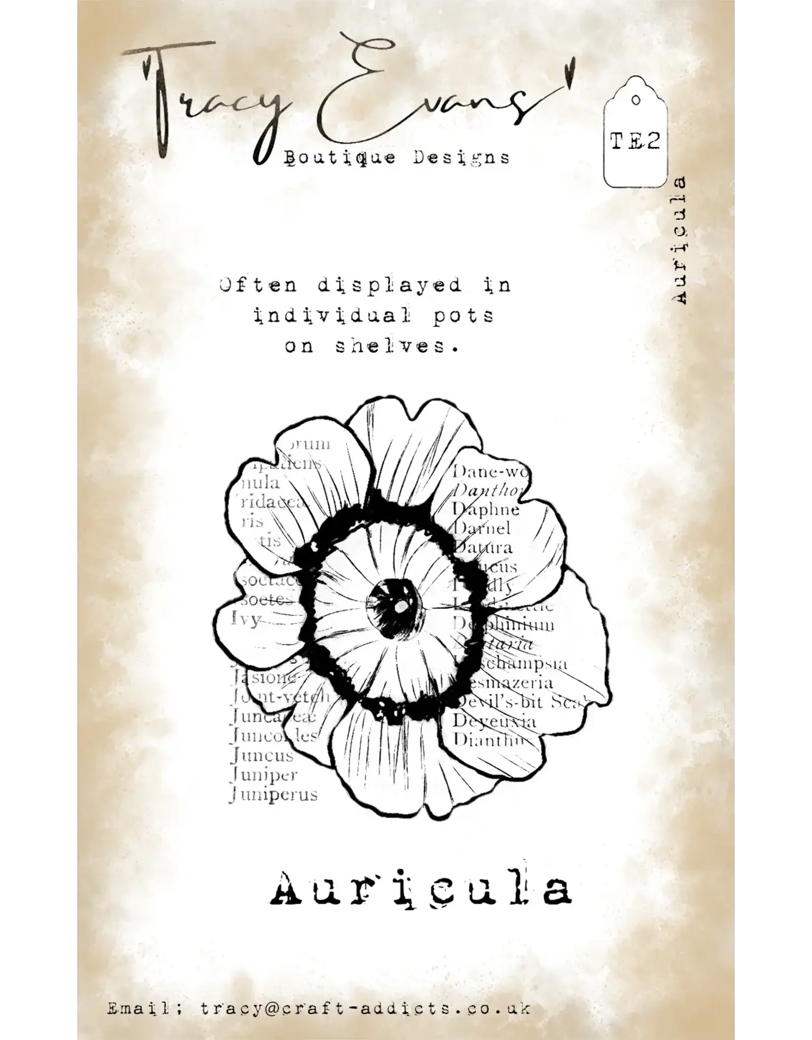 TRACY EVANS TRACY EVANS BOUTIQUE DESIGNS TE2 AURICULA A7 CLEAR STAMP SET