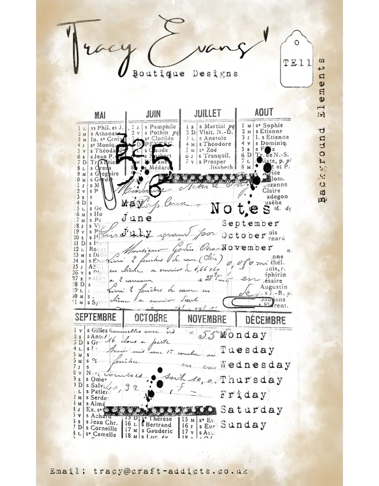 TRACY EVANS TRACY EVANS BOUTIQUE DESIGNS TE11 BACKGROUND ELEMENTS A7 CLEAR STAMP