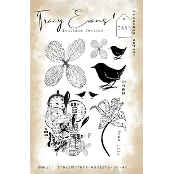 TRACY EVANS TRACY EVANS BOUTIQUE DESIGNS TE30 GARDEN ELEMENTS A5 CLEAR STAMP SET