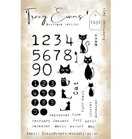 TRACY EVANS TRACY EVANS BOUTIQUE DESIGNS TE36 NUMERICAL CATS A5 CLEAR STAMP SET