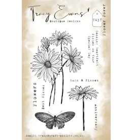 TRACY EVANS TRACY EVANS BOUTIQUE DESIGNS TE37 FLOWER POWER A6 CLEAR STAMP SET