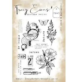 TRACY EVANS TRACY EVANS BOUTIQUE DESIGNS TE45 DOG ROSE & BUTTERFLY A5 CLEAR STAMP SET