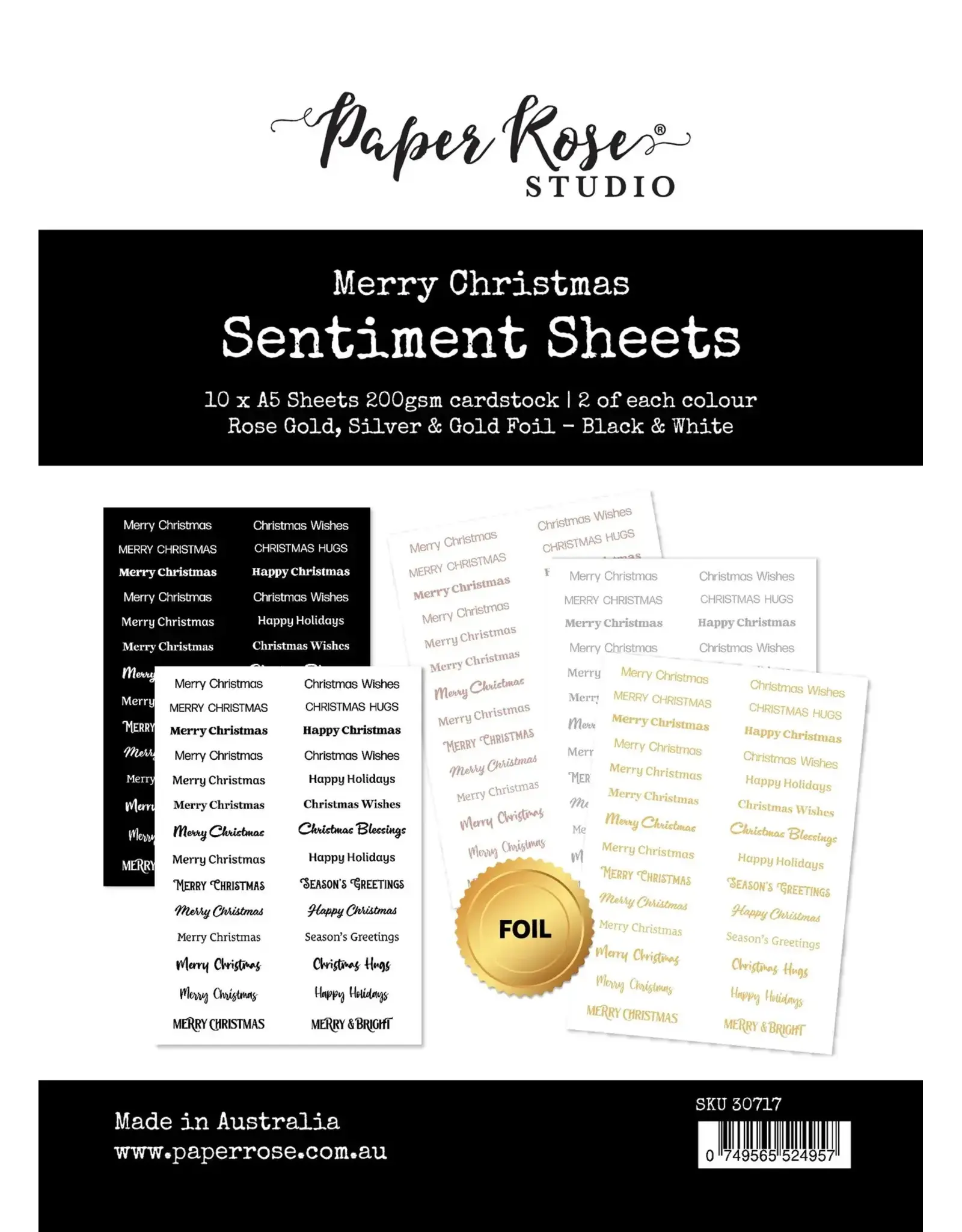 PAPER ROSE PAPER ROSE MERRY CHRISTMAS A5 SENTIMENT SHEETS