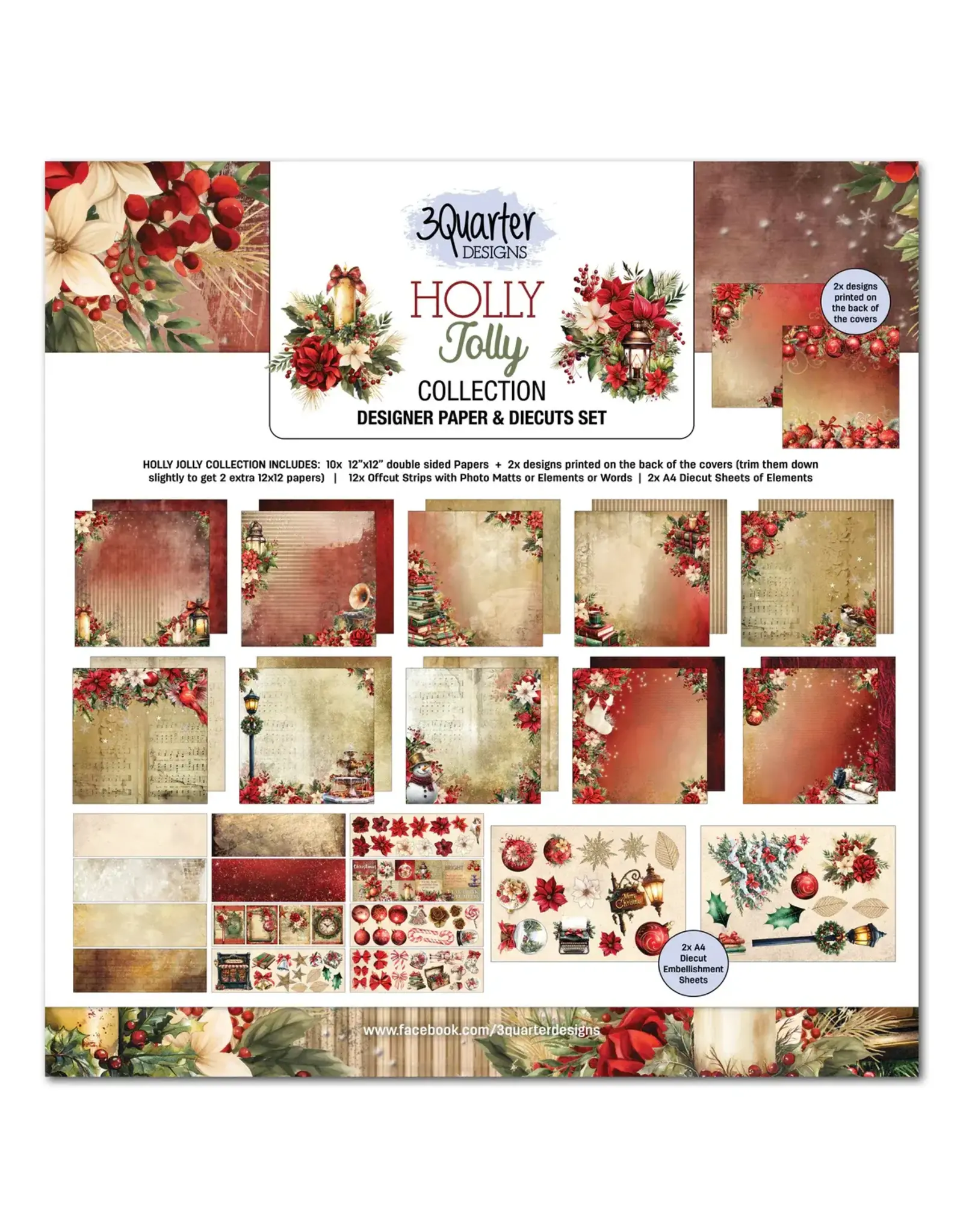 3QUARTER DESIGNS 3QUARTER DESIGNS HOLLY JOLLY COLLECTION 12x12 DESIGNER PAPER & DIECUTS SET
