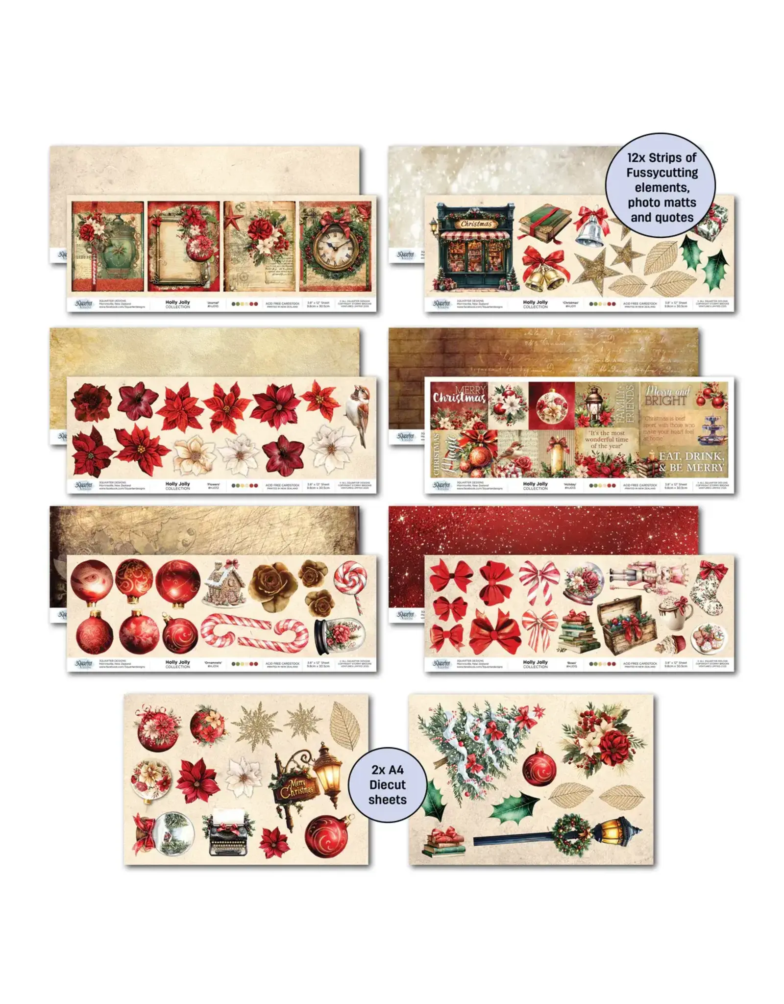 3QUARTER DESIGNS 3QUARTER DESIGNS HOLLY JOLLY COLLECTION 12x12 DESIGNER PAPER & DIECUTS SET