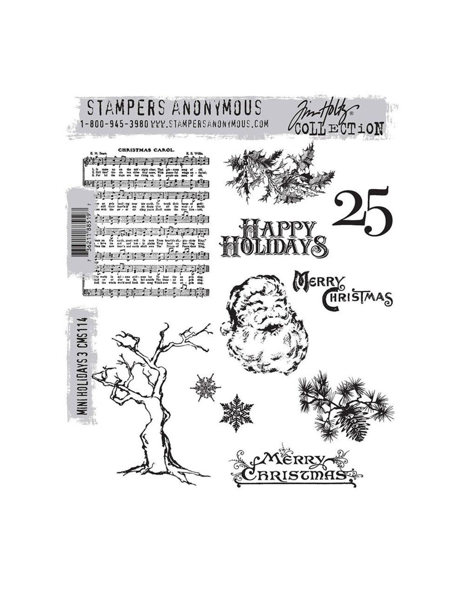 STAMPERS ANONYMOUS STAMPERS ANONYMOUS TIM HOLTZ MINI HOLIDAYS #3 CLING STAMP SET
