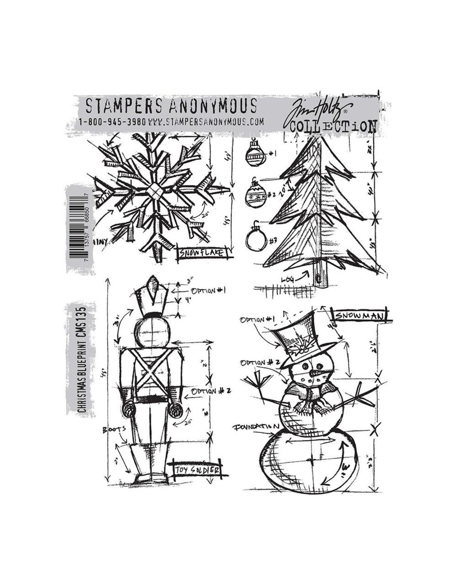 STAMPERS ANONYMOUS STAMPERS ANONYMOUS TIM HOLTZ CHRISTMAS BLUEPRINT CLING STAMP SET