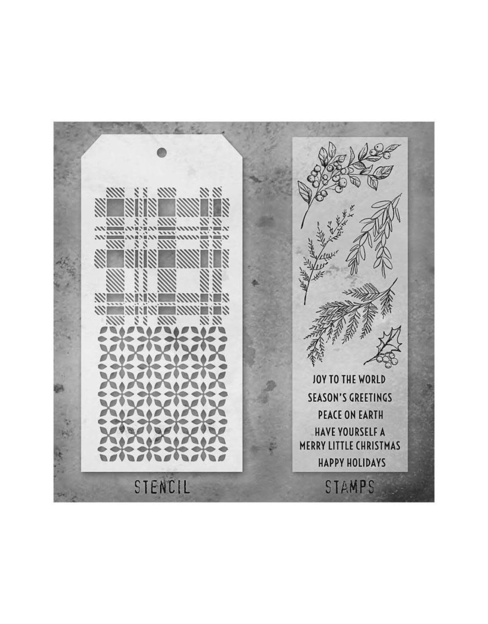 STAMPERS ANONYMOUS STAMPERS ANONYMOUS TIM HOLTZ SET #32 MIXED MEDIA CLEAR STAMP SET & STENCIL