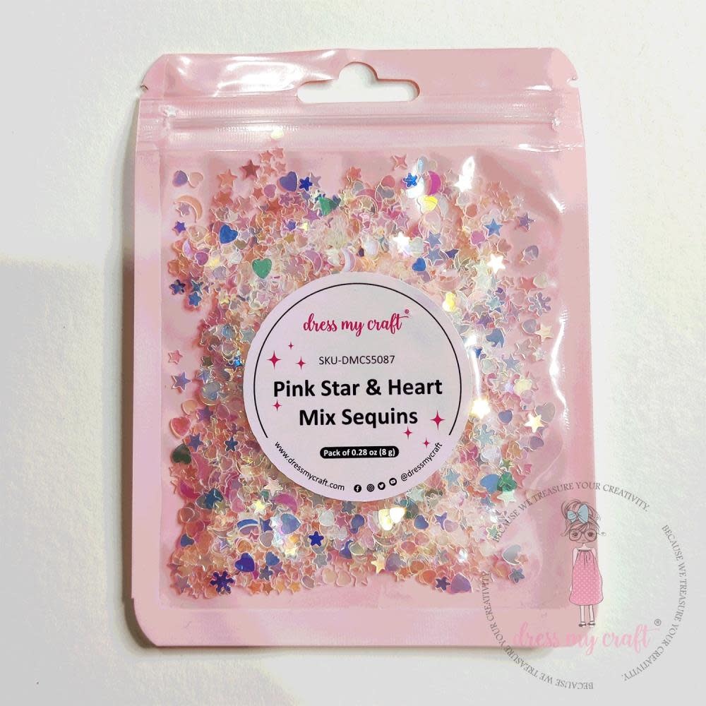 DRESS MY CRAFT DRESS MY CRAFT PINK STAR & HEART MIX SEQUINS
