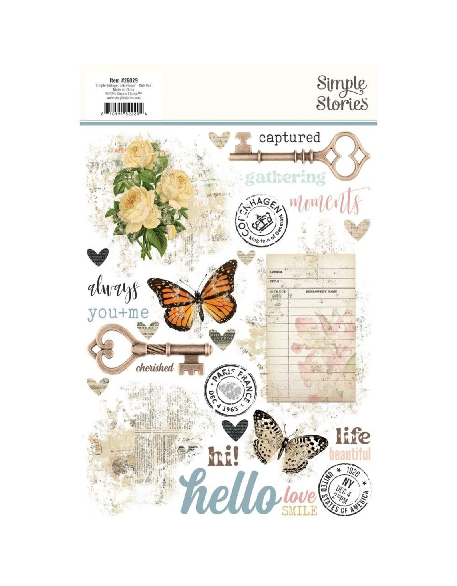 SIMPLE STORIES SIMPLE STORIES SIMPLE VINTAGE JUNK DRAWER 6x8 RUB-ONS 2/PK