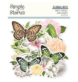 SIMPLE STORIES SIMPLE STORIES SIMPLE VINTAGE JUNK DRAWER FLORAL BITS & PIECES DIE CUTS 46/PK