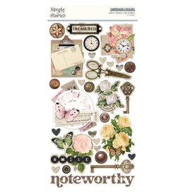 SIMPLE STORIES SIMPLE STORIES SIMPLE VINTAGE JUNK DRAWER 6x12 CHIPBOARD STICKERS 30/PK