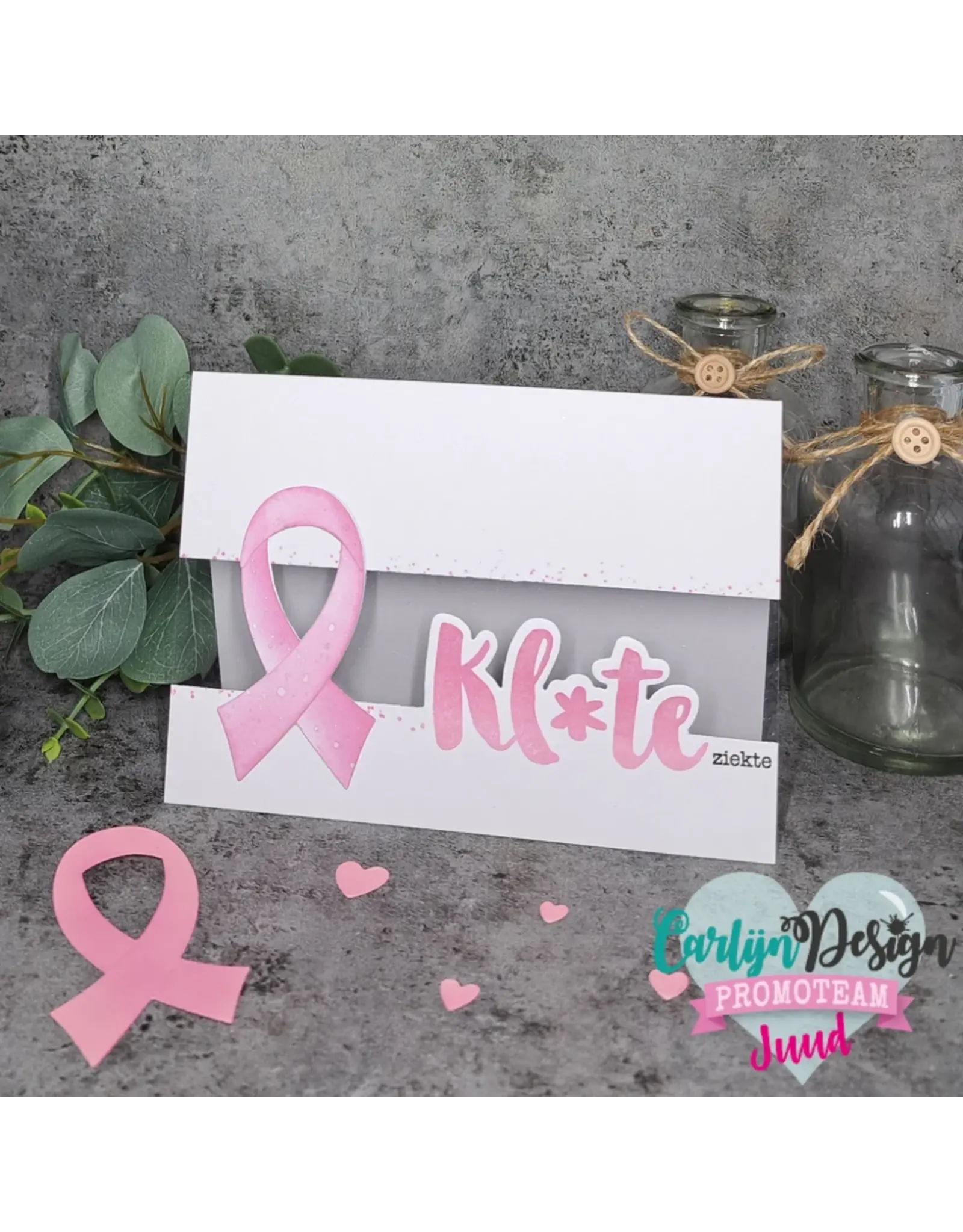 CREALIES CRAFTLINES CARLIJN DESIGN PINK RIBBON DIE SET