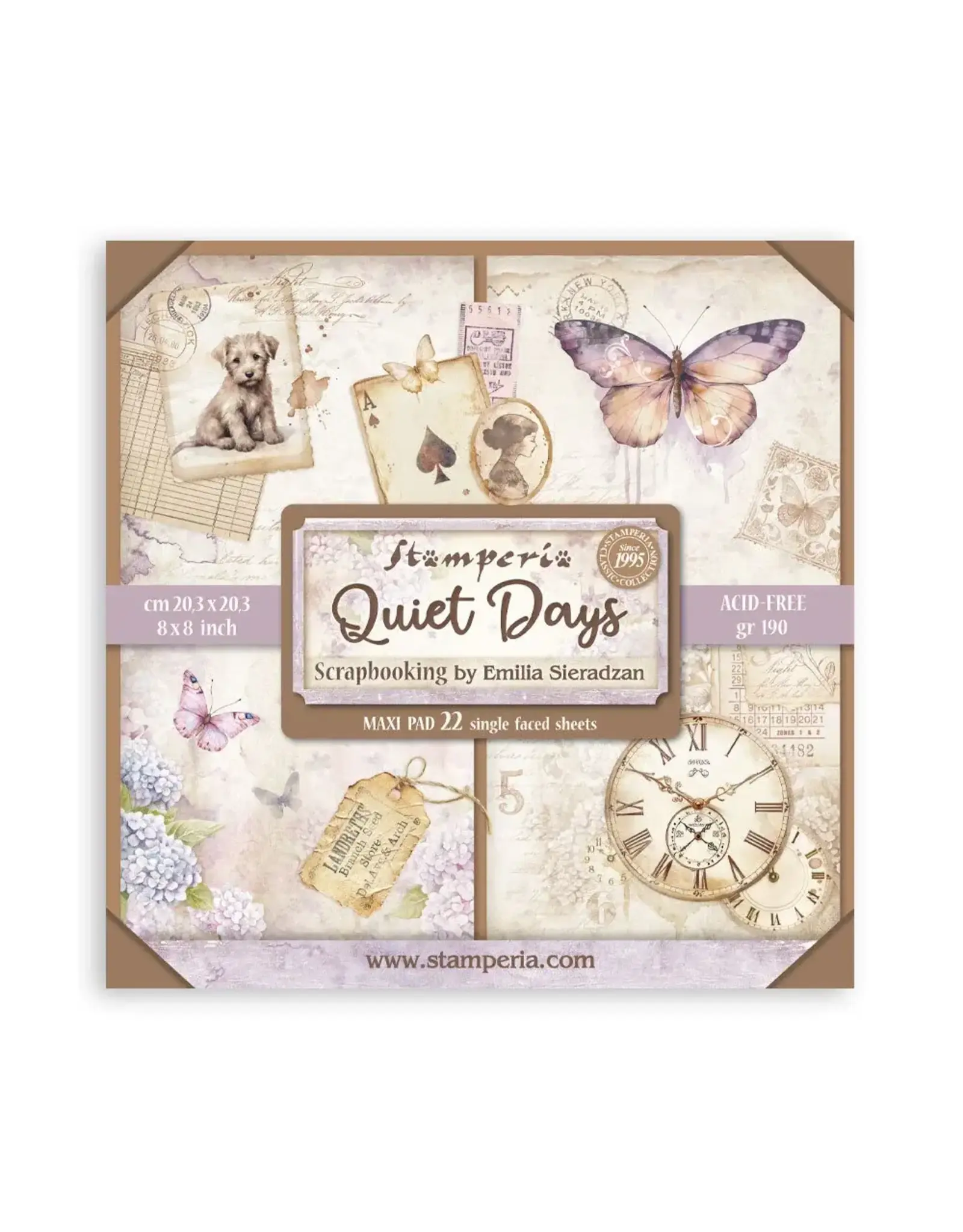 STAMPERIA STAMPERIA QUIET DAYS MAXI PAD 8x8 PAPER PACK 22 SINGLE FACED SHEETS