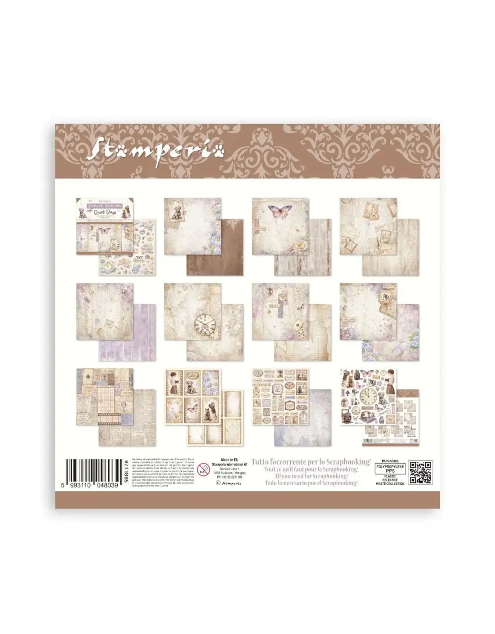 STAMPERIA STAMPERIA QUIET DAYS 12x12 COLLECTION PACK 10 SHEETS