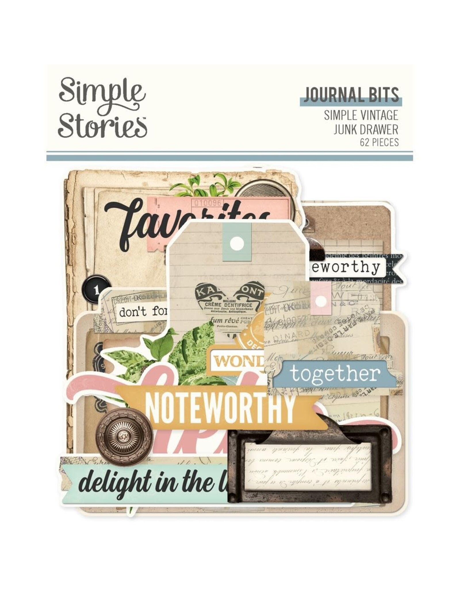 SIMPLE STORIES SIMPLE STORIES SIMPLE VINTAGE JUNK DRAWER JOURNAL BITS & PIECES DIE CUTS 62/PK