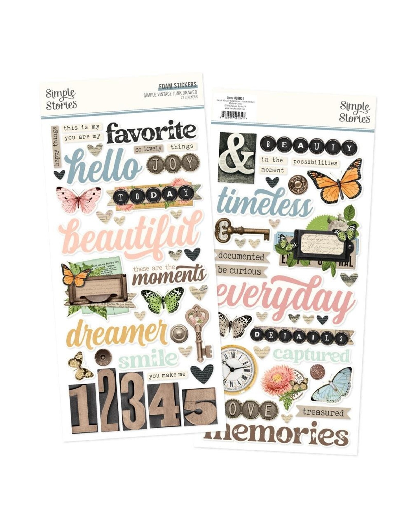 SIMPLE STORIES SIMPLE STORIES SIMPLE VINTAGE JUNK DRAWER FOAM STICKERS 72/PK