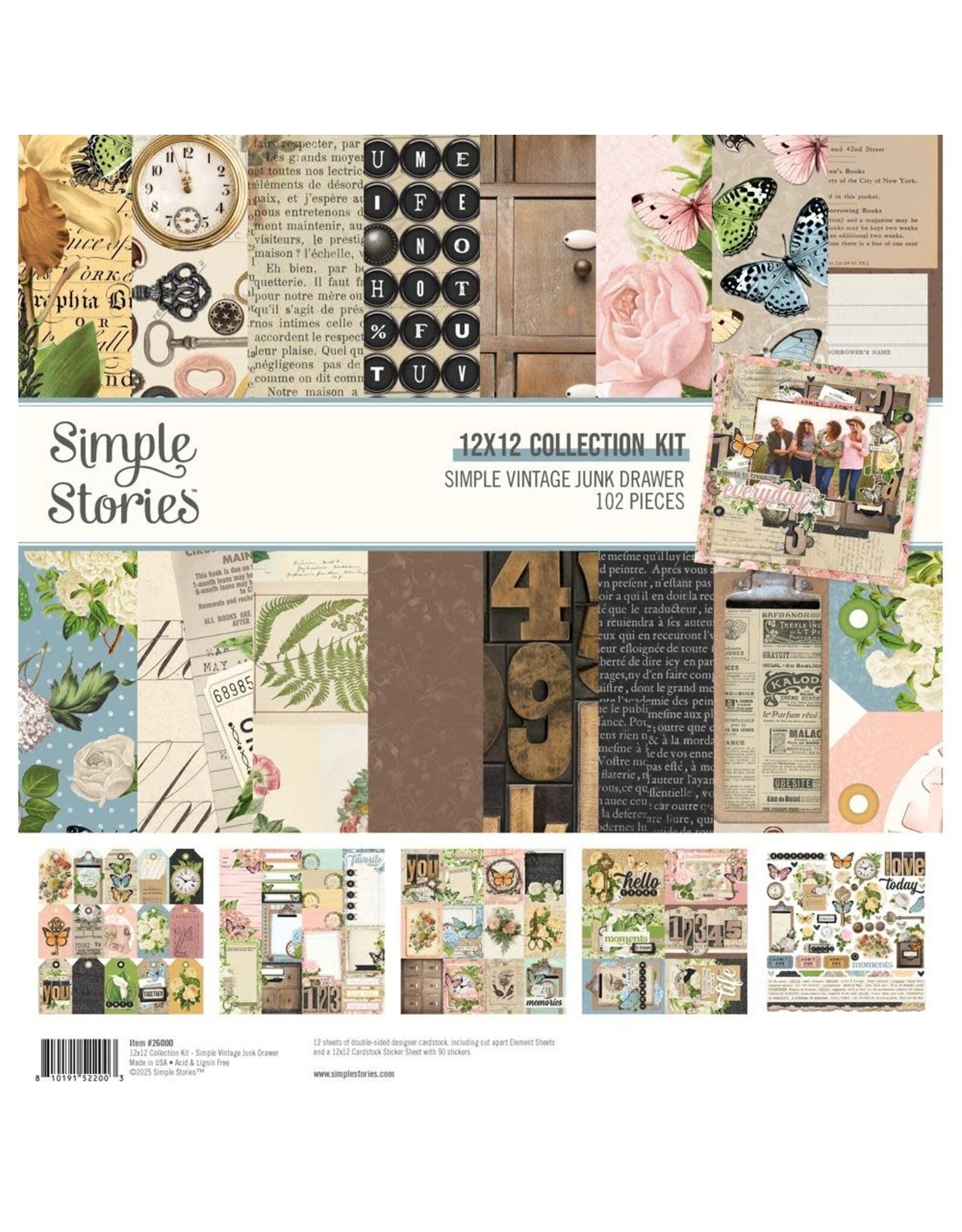 SIMPLE STORIES SIMPLE STORIES SIMPLE VINTAGE JUNK DRAWER 12x12 COLLECTION KIT