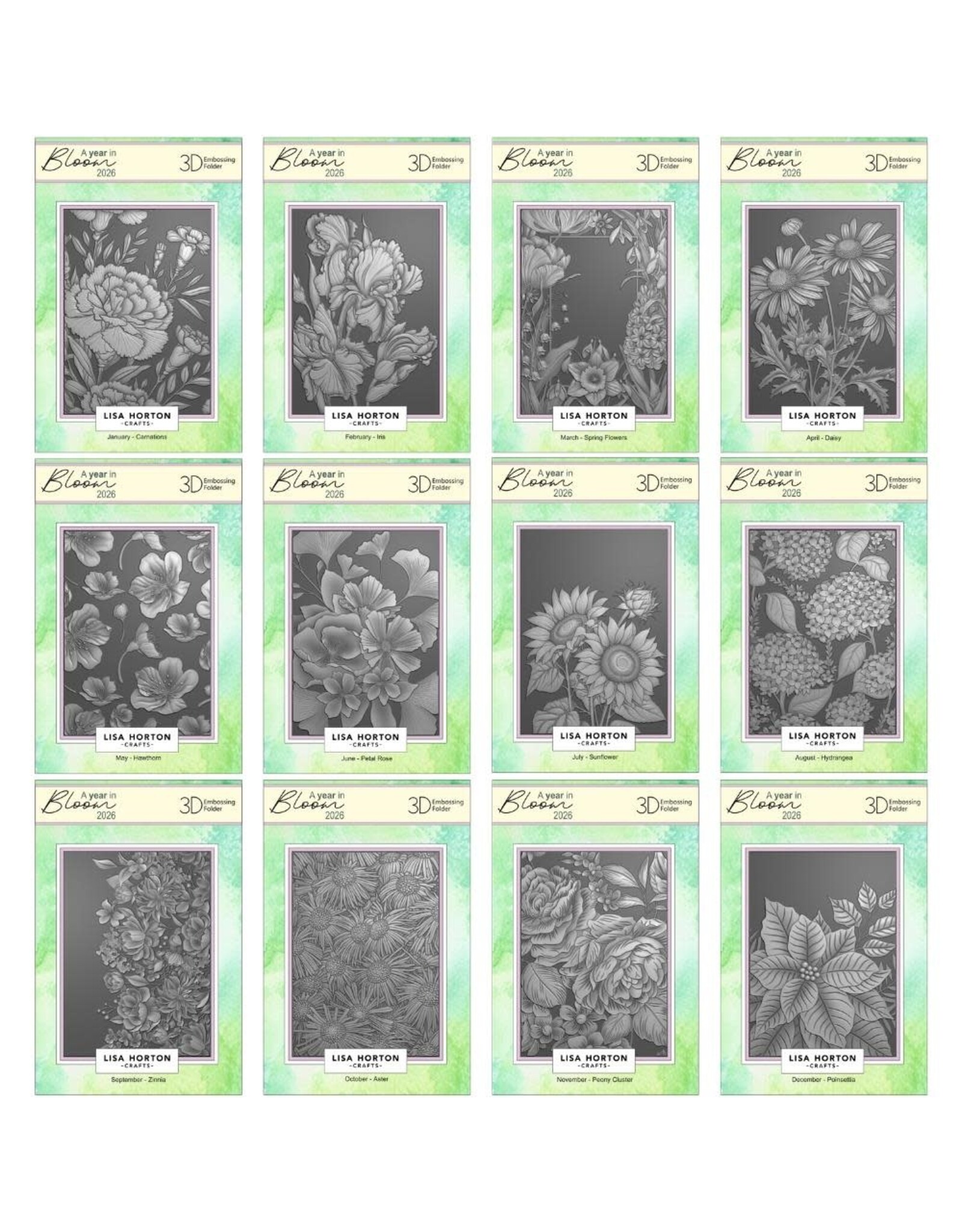LISA HORTON CRAFTS LISA HORTON CRAFTS A YEAR IN BLOOM 2026 LIMITED EDITION A6 3D EMBOSSING FOLDER SET 12/PK