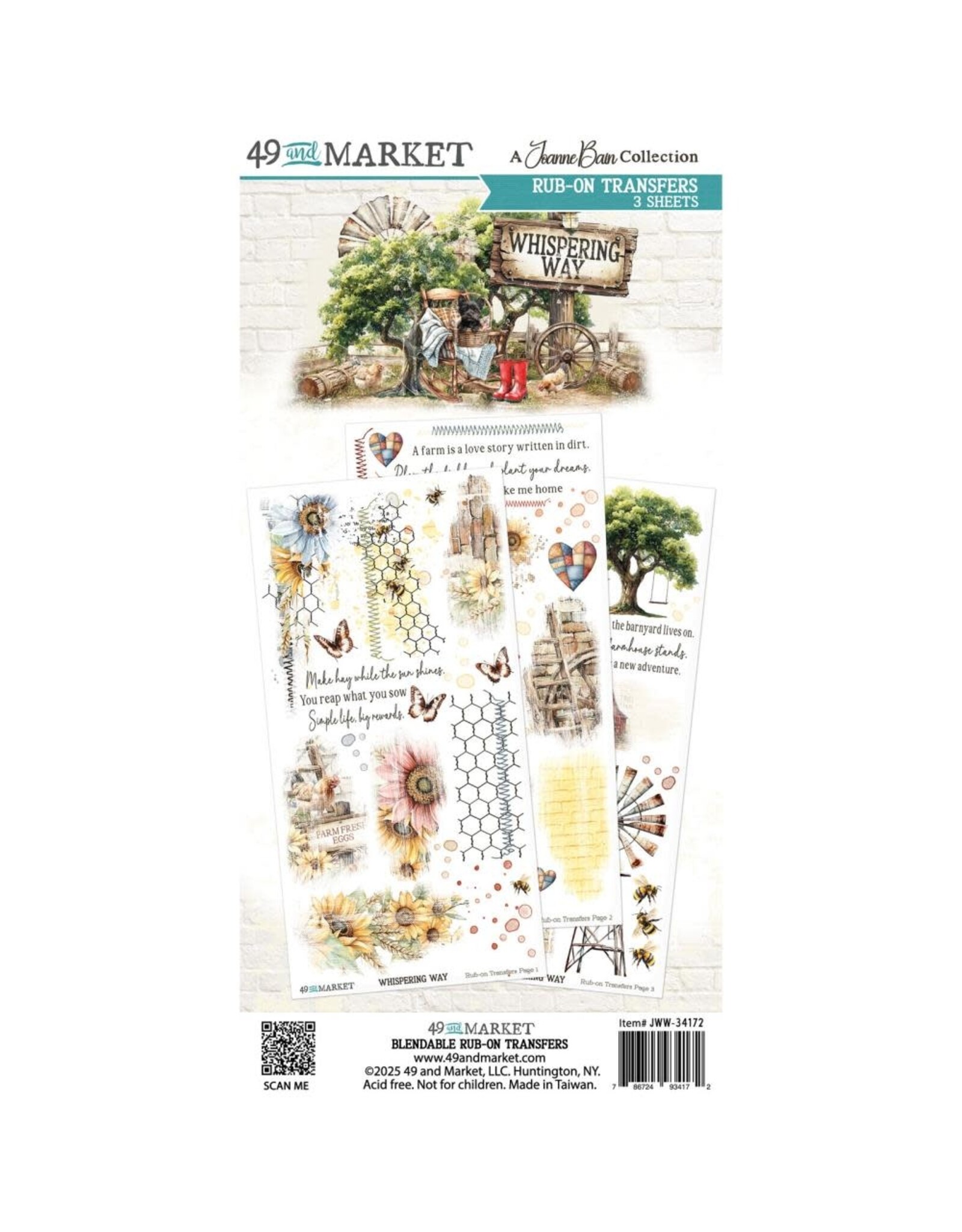 49 AND MARKET 49 AND MARKET WHISPERING WAY 6x12 RUB-ON TRANSFER SET 3/PK
