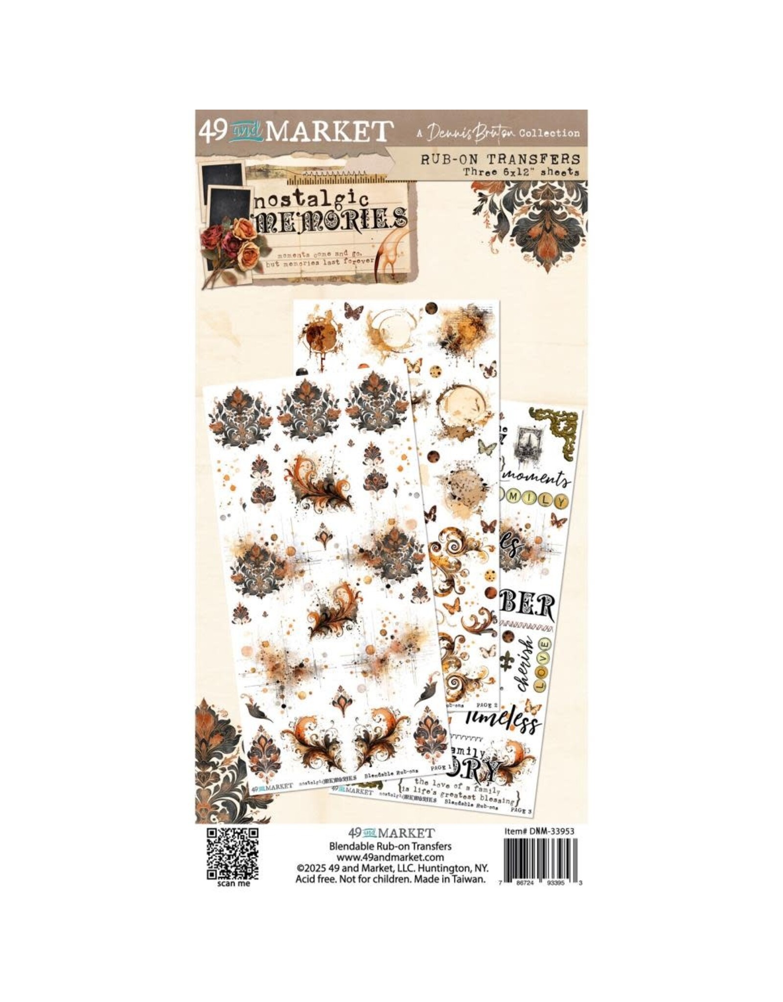 49 AND MARKET 49 AND MARKET NOSTALGIC MEMORIES 6x12 RUB-ON TRANSFER SET 3/PK