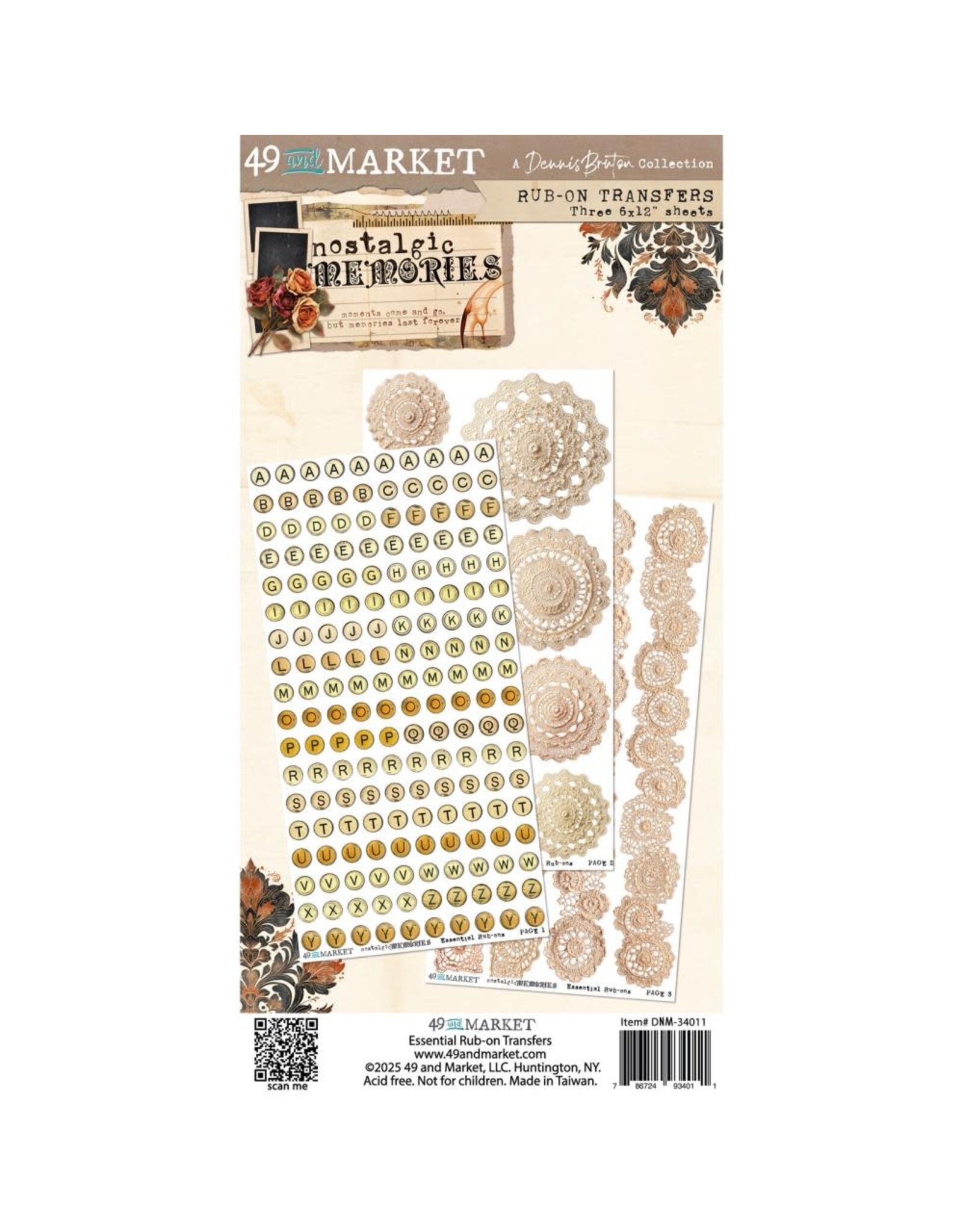49 AND MARKET 49 AND MARKET NOSTALGIC MEMORIES ESSENTIAL 6x12 RUB-ON TRANSFER SET 3/PK