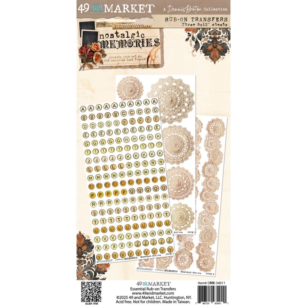 49 AND MARKET 49 AND MARKET NOSTALGIC MEMORIES ESSENTIAL 6x12 RUB-ON TRANSFER SET 3/PK