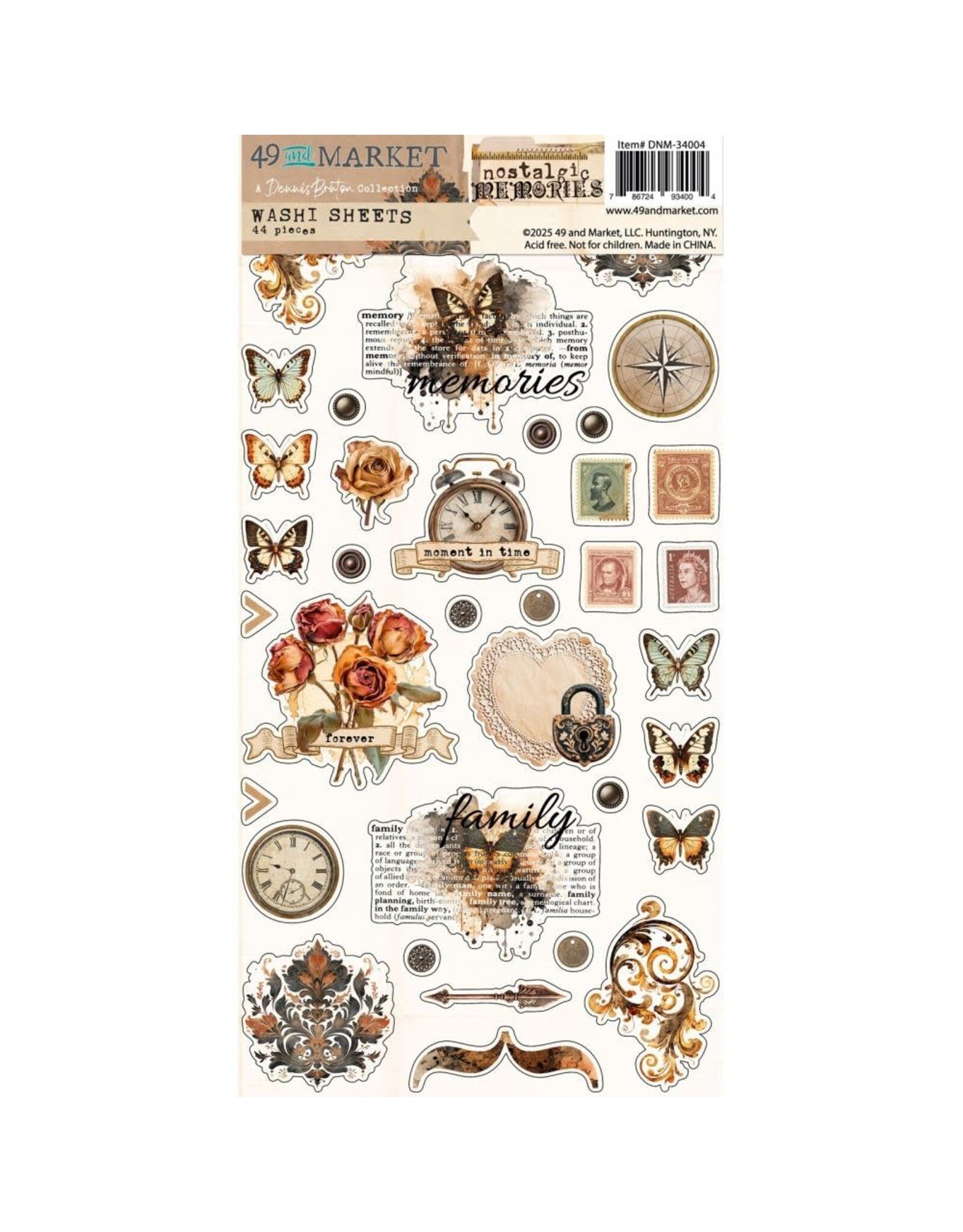 49 AND MARKET 49 AND MARKET NOSTALGIC MEMORIES 6x12 WASHI TAPE SHEETS