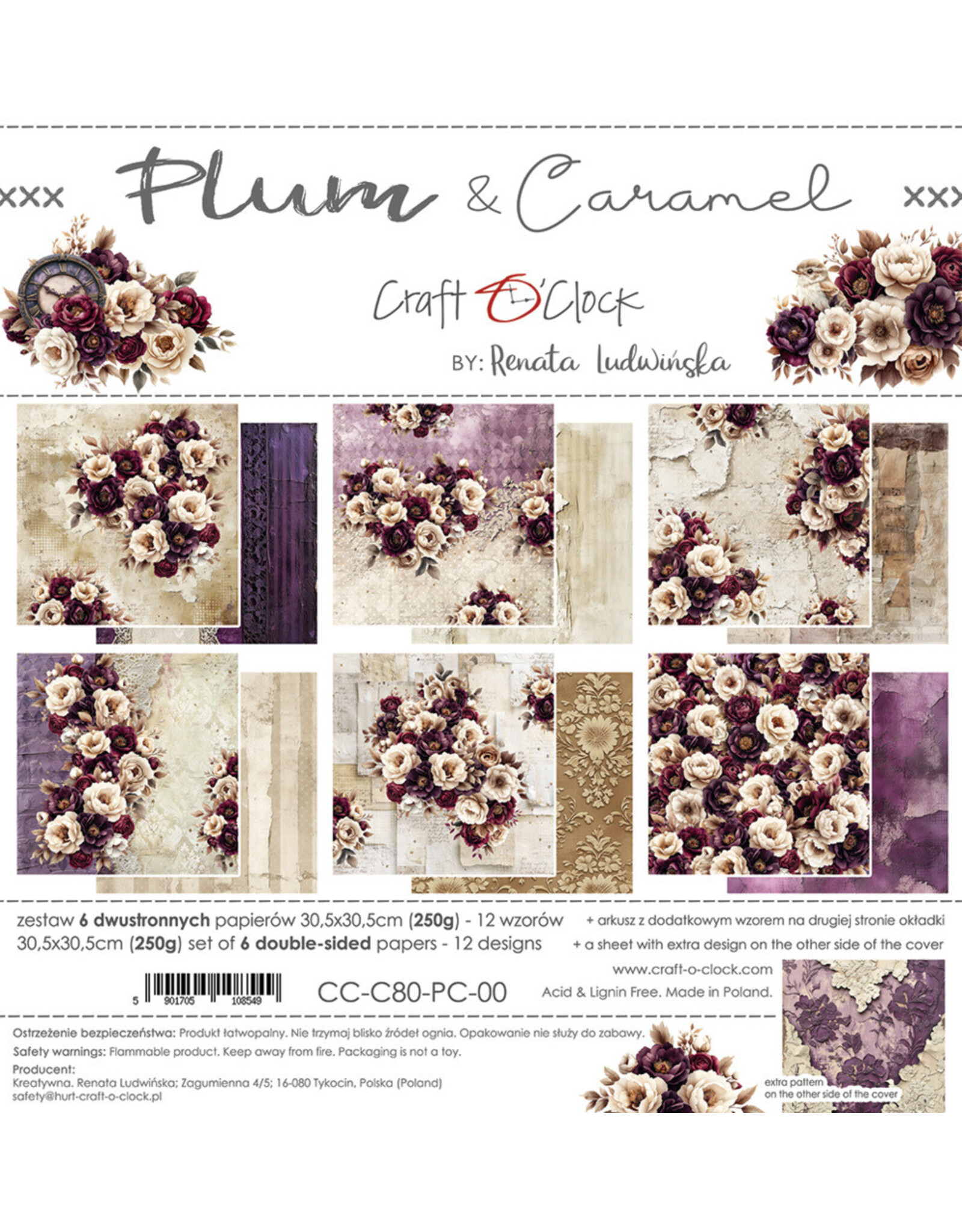 CRAFT O'CLOCK CRAFT O'CLOCK PLUM & CARAMEL 12x12 PAPER PAD 6 SHEETS