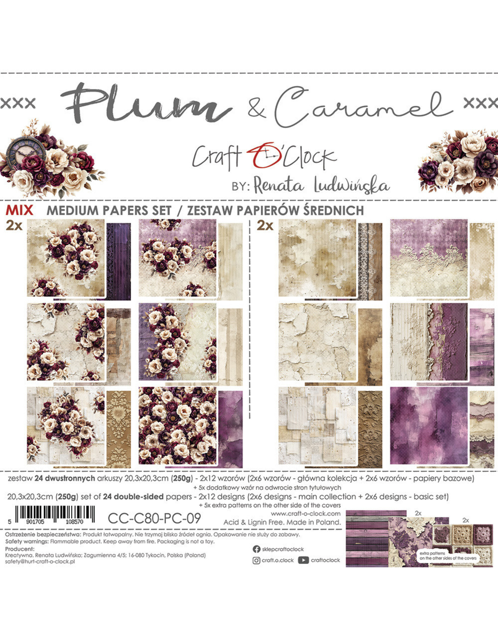 CRAFT O'CLOCK CRAFT O'CLOCK PLUM & CARAMEL 8x8 MIX PAPER PAD 24 SHEETS
