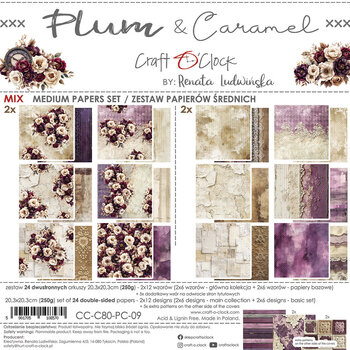 CRAFT O'CLOCK CRAFT O'CLOCK PLUM & CARAMEL 8x8 MIX PAPER PAD 24 SHEETS