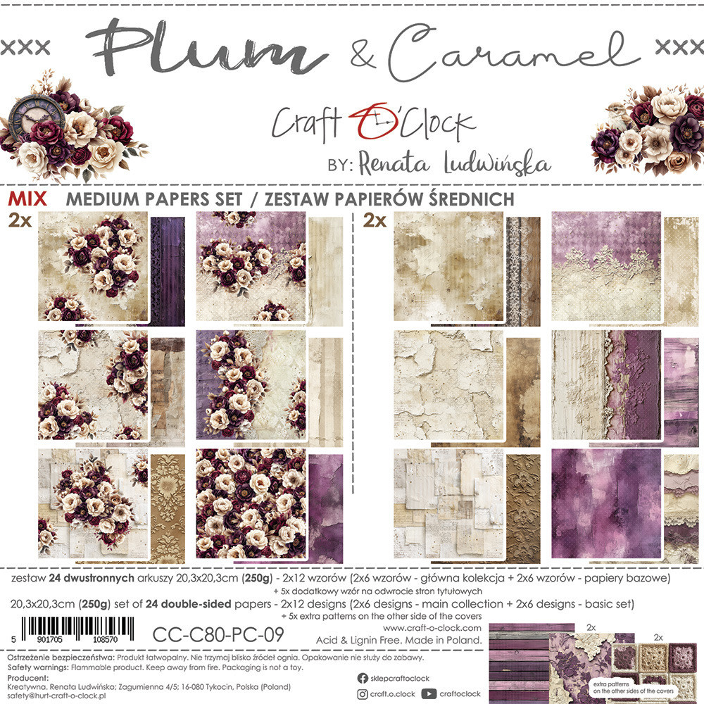 CRAFT O'CLOCK CRAFT O'CLOCK PLUM & CARAMEL 8x8 MIX PAPER PAD 24 SHEETS