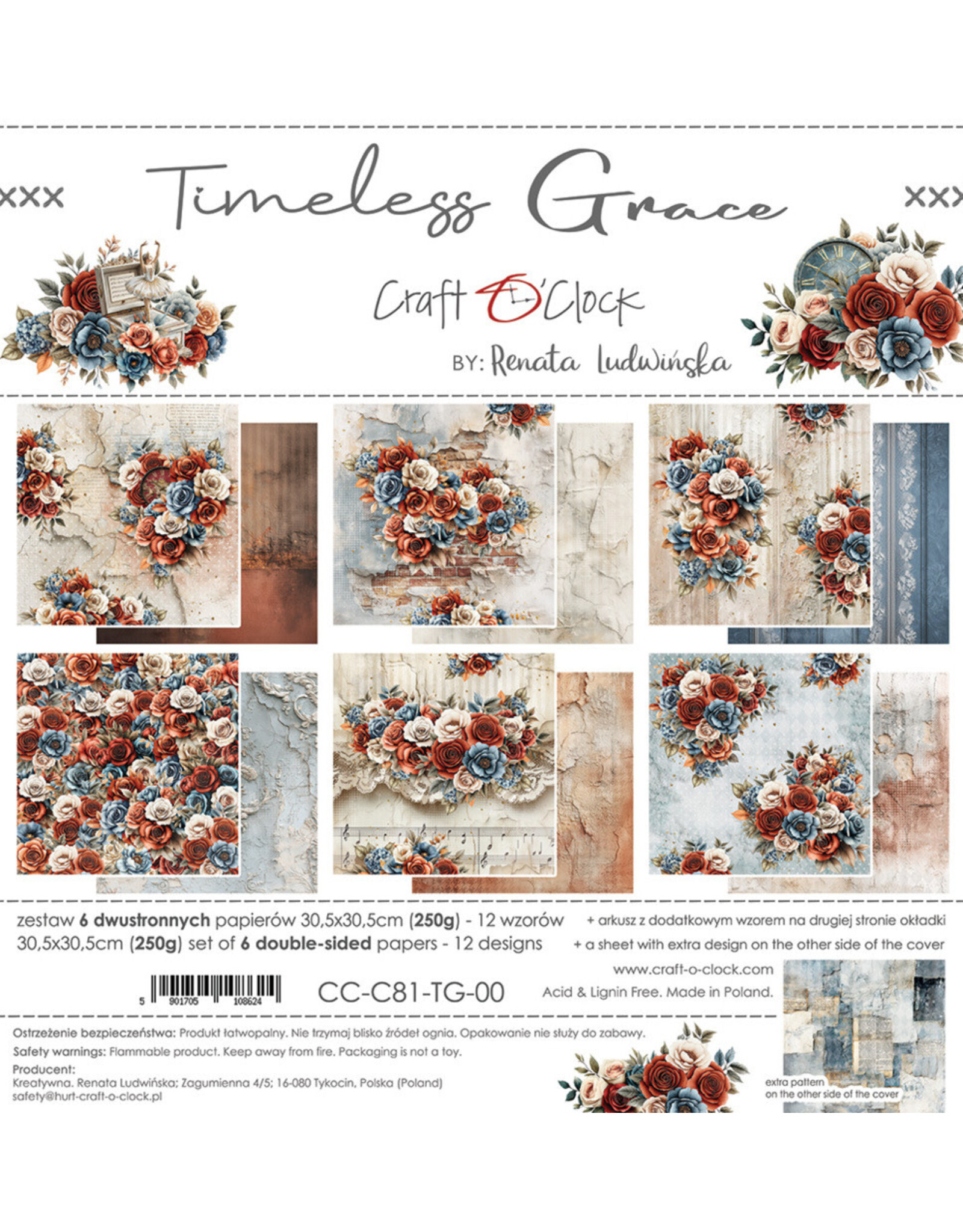 CRAFT O'CLOCK CRAFT O'CLOCK TIMELESS GRACE 12x12 PAPER PAD 6 SHEETS