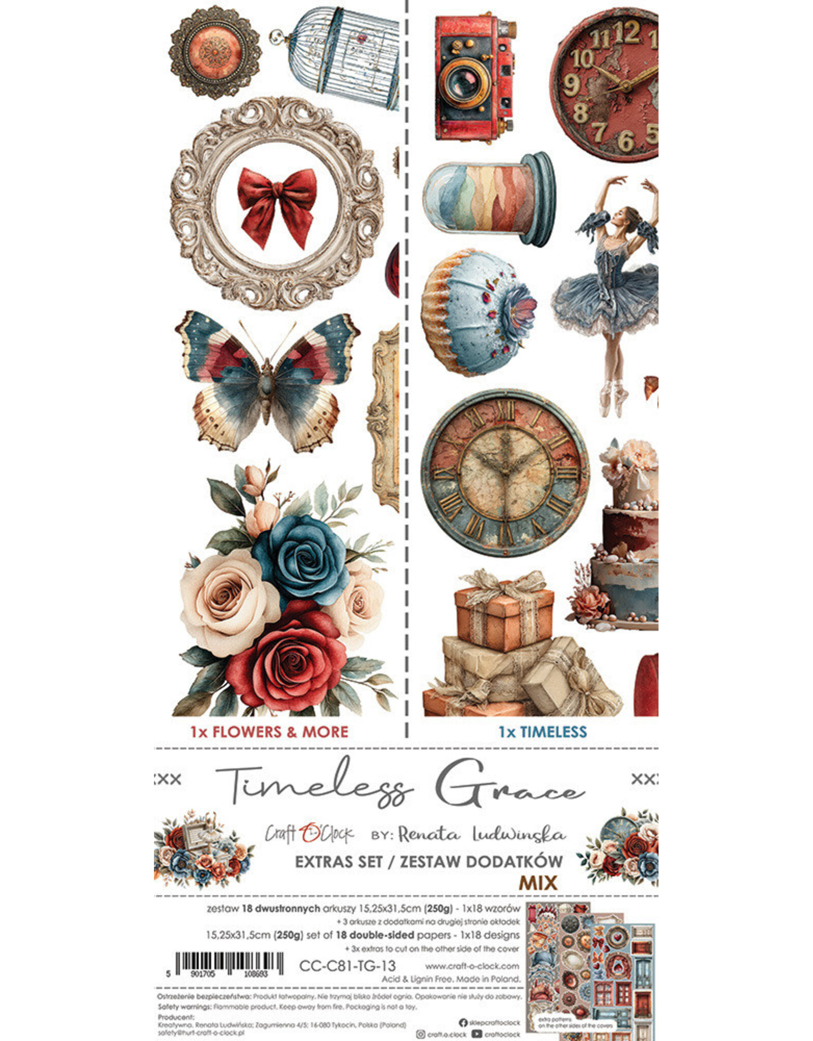 CRAFT O'CLOCK CRAFT O'CLOCK TIMELESS GRACE EXTRAS SET - MIX 6x12 COLLECTION PACK 18 SHEETS