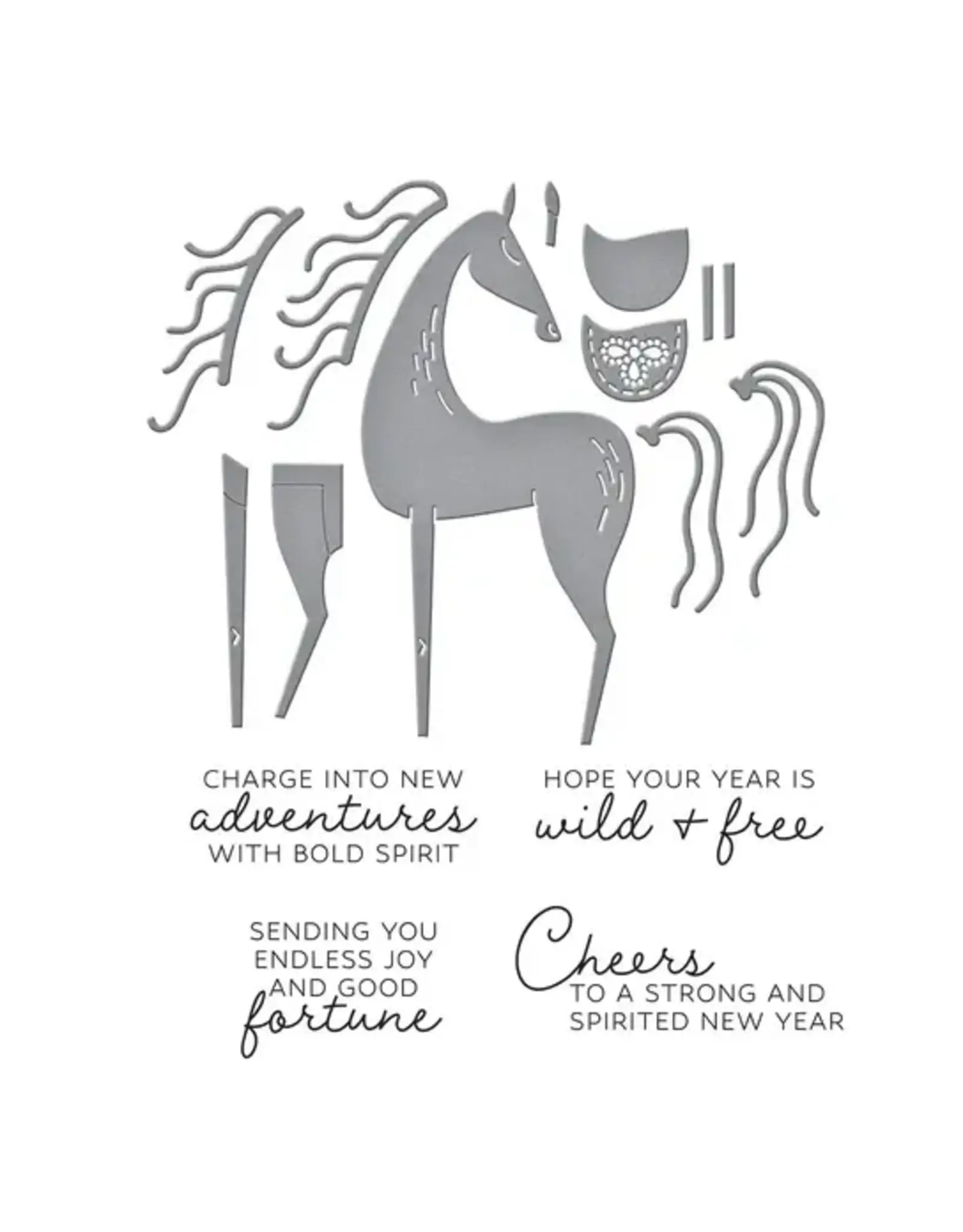 SPELLBINDERS SPELLBINDERS GOOD FORTUNE HORSE CLEAR STAMP & DIE SET