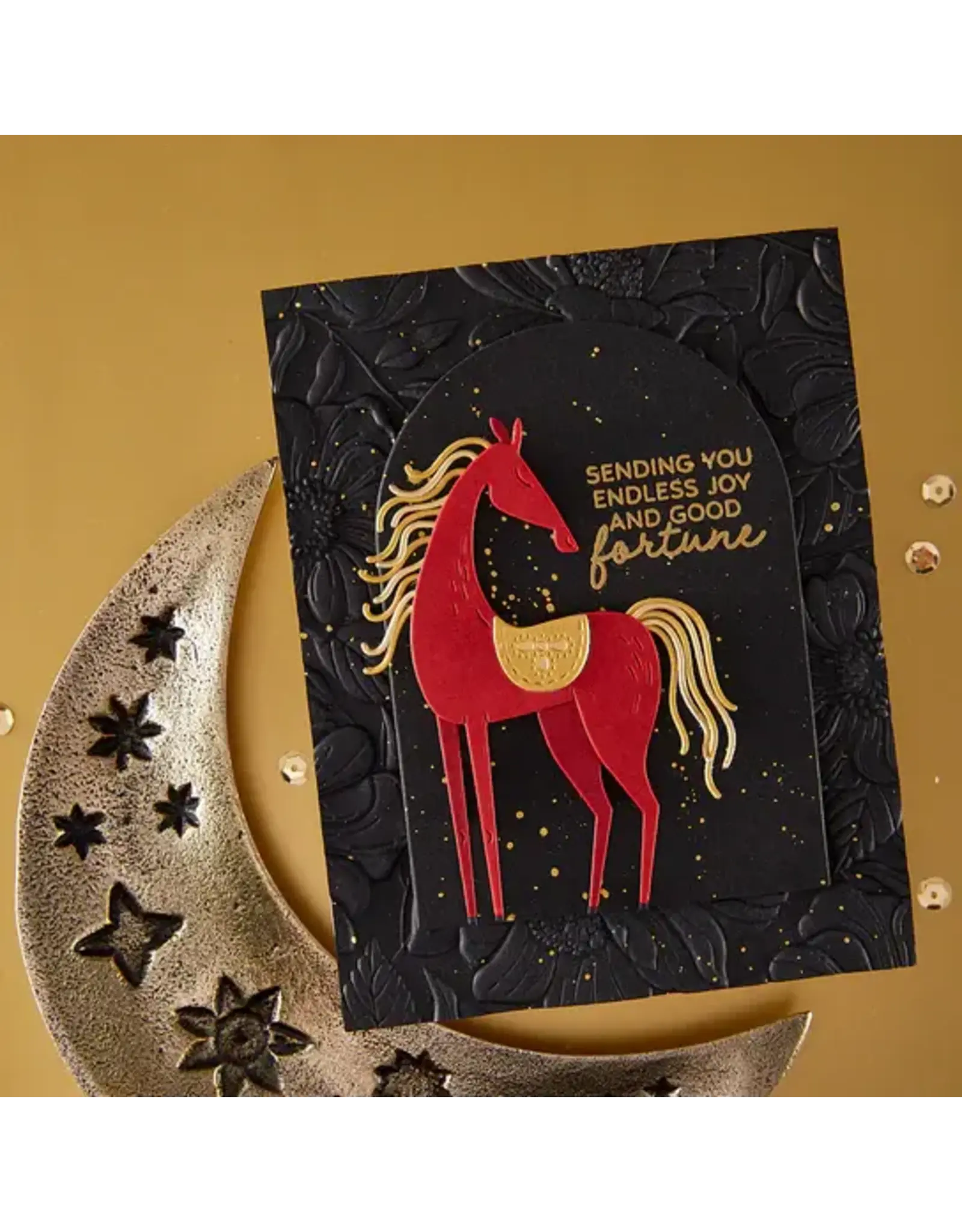 SPELLBINDERS SPELLBINDERS GOOD FORTUNE HORSE CLEAR STAMP & DIE SET