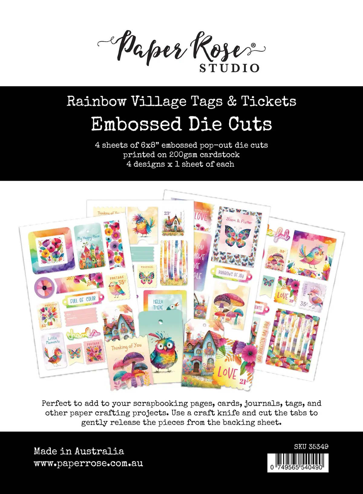 PAPER ROSE PAPER ROSE RAINBOW VILLAGE TAGS & TICKETS EMBOSSED DIE CUTS