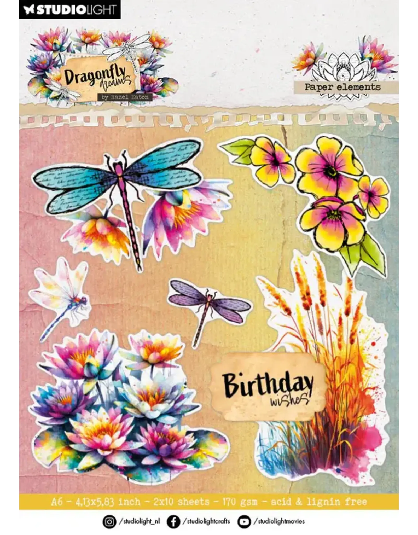 STUDIOLIGHT STUDIOLIGHT HAZEL EATON DRAGONFLY DREAMS PAPER PAD PAPER ELEMENTS DIE-CUTS