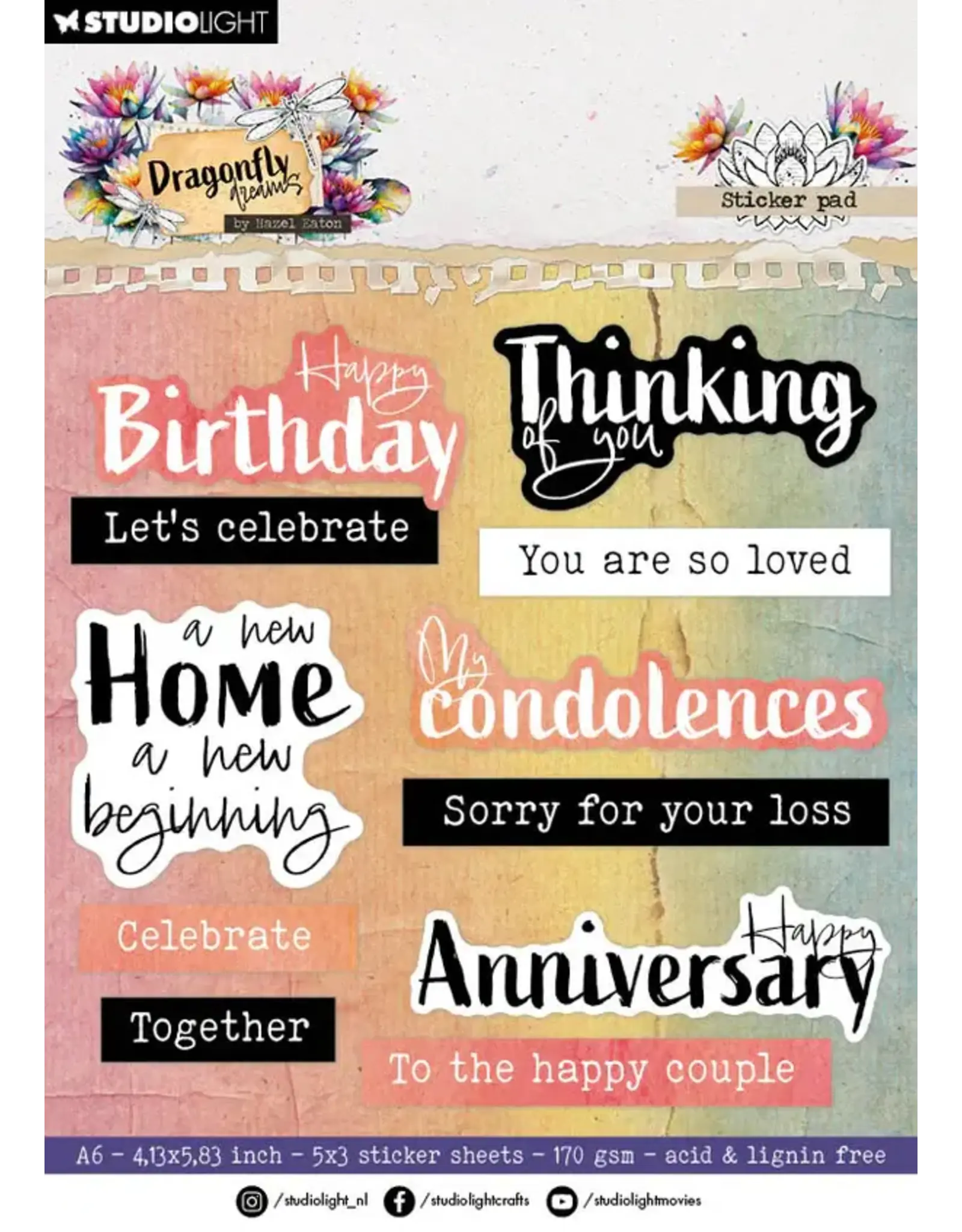 STUDIOLIGHT STUDIOLIGHT HAZEL EATON DRAGONFLY DREAMS PAPER PAD STICKER SENTIMENTS