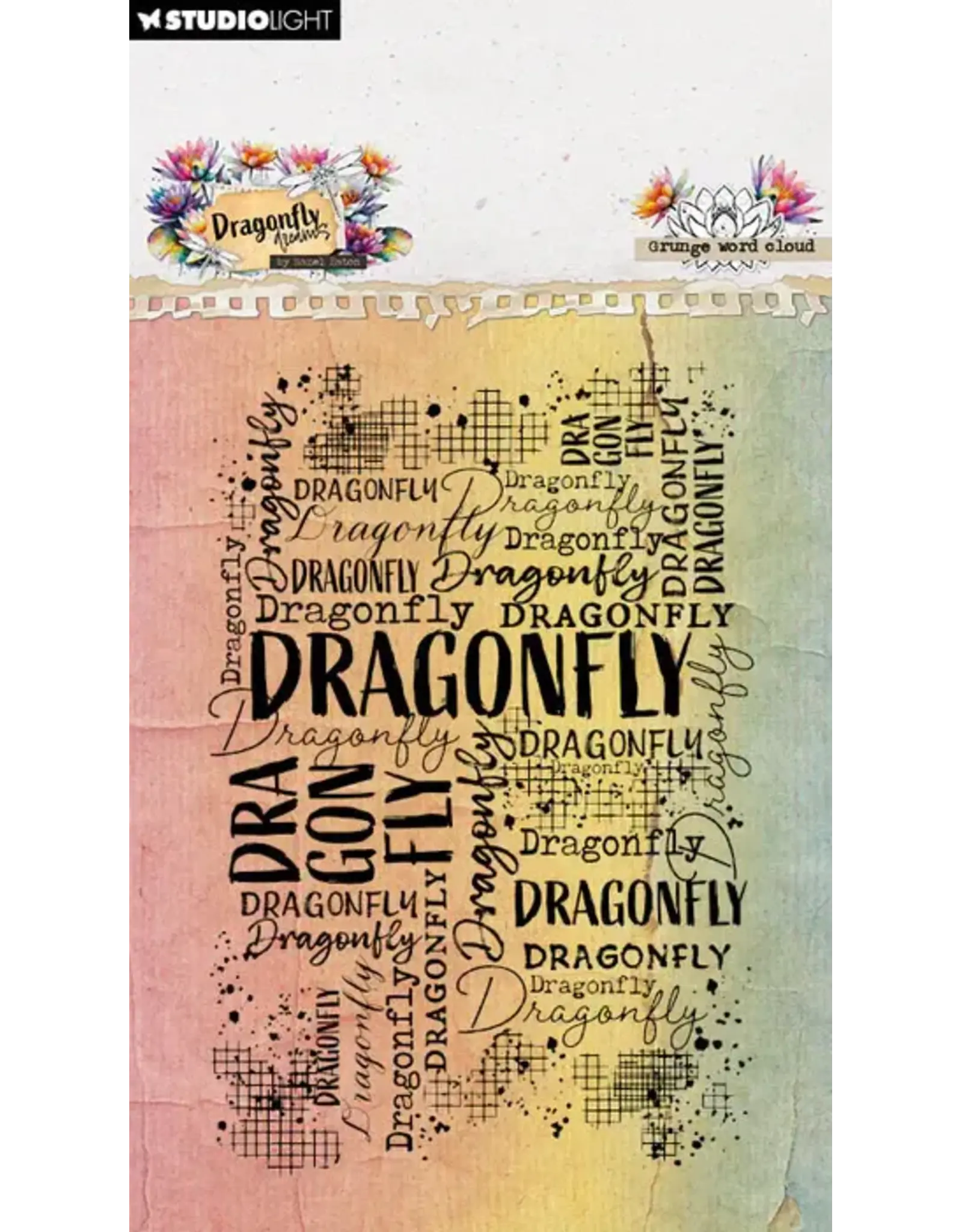 STUDIOLIGHT STUDIOLIGHT HAZEL EATON DRAGONFLY DREAMS GRUNGE WORD CLOUD CLEAR STAMP