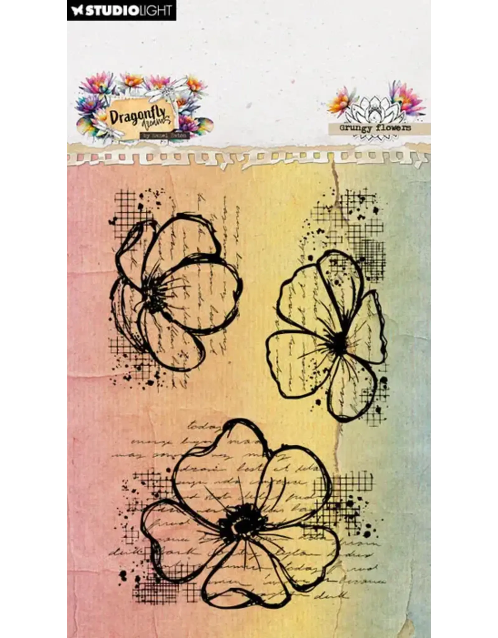 STUDIOLIGHT STUDIOLIGHT HAZEL EATON DRAGONFLY DREAMS GRUNGY FLOWERS CLEAR STAMP SET