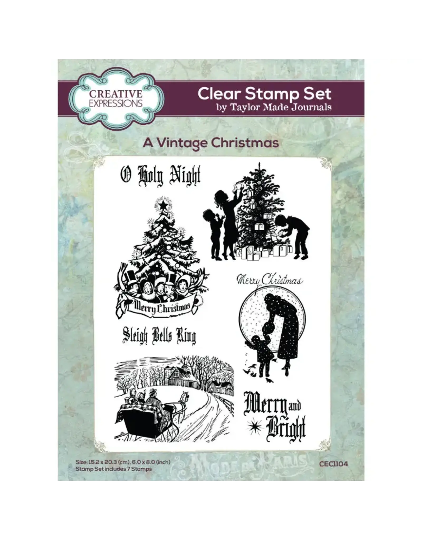CREATIVE EXPRESSIONS CREATIVE EXPRESSIONS TAYLOR MADE JOURNALS A VINTAGE CHRISTMAS 6x8 CLEAR STAMP SET