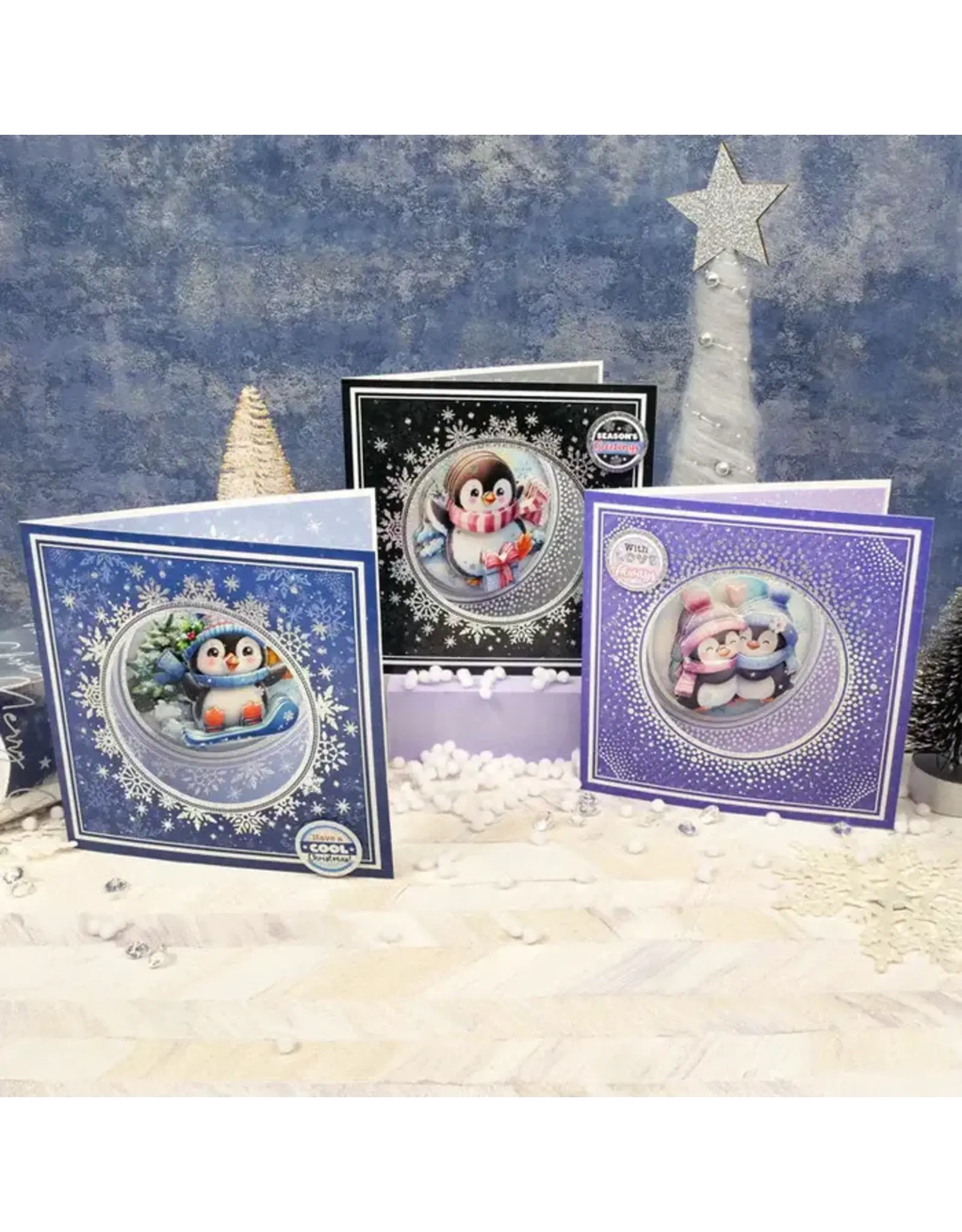 HUNKYDORY CRAFTS LTD. HUNKYDORY ADORABLE SCORABLE DELIGHTFUL PENGUINS SNOW MUCH FUN DECOUPAGE CARD KIT