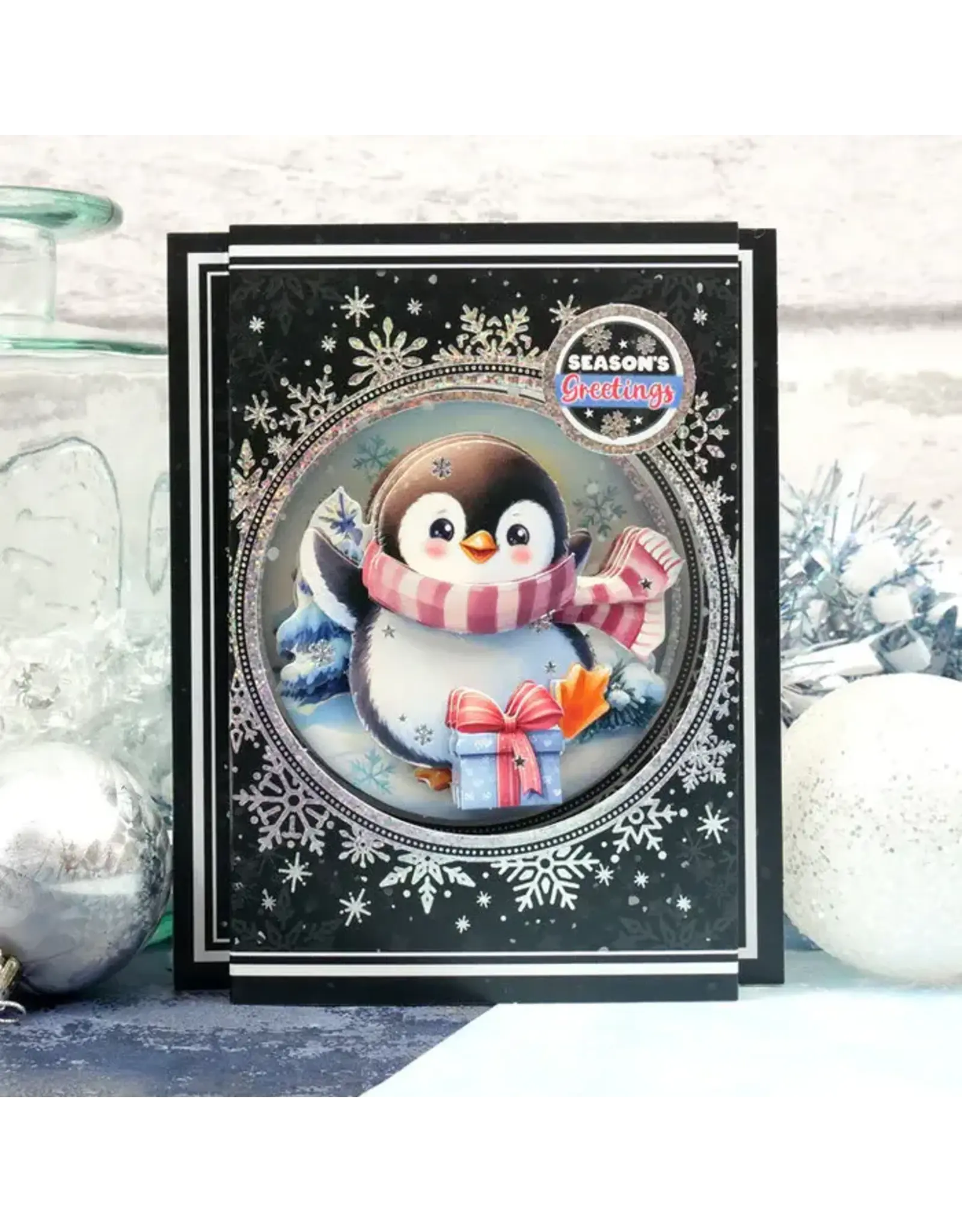 HUNKYDORY CRAFTS LTD. HUNKYDORY ADORABLE SCORABLE DELIGHTFUL PENGUINS SNOW MUCH FUN DECOUPAGE CARD KIT