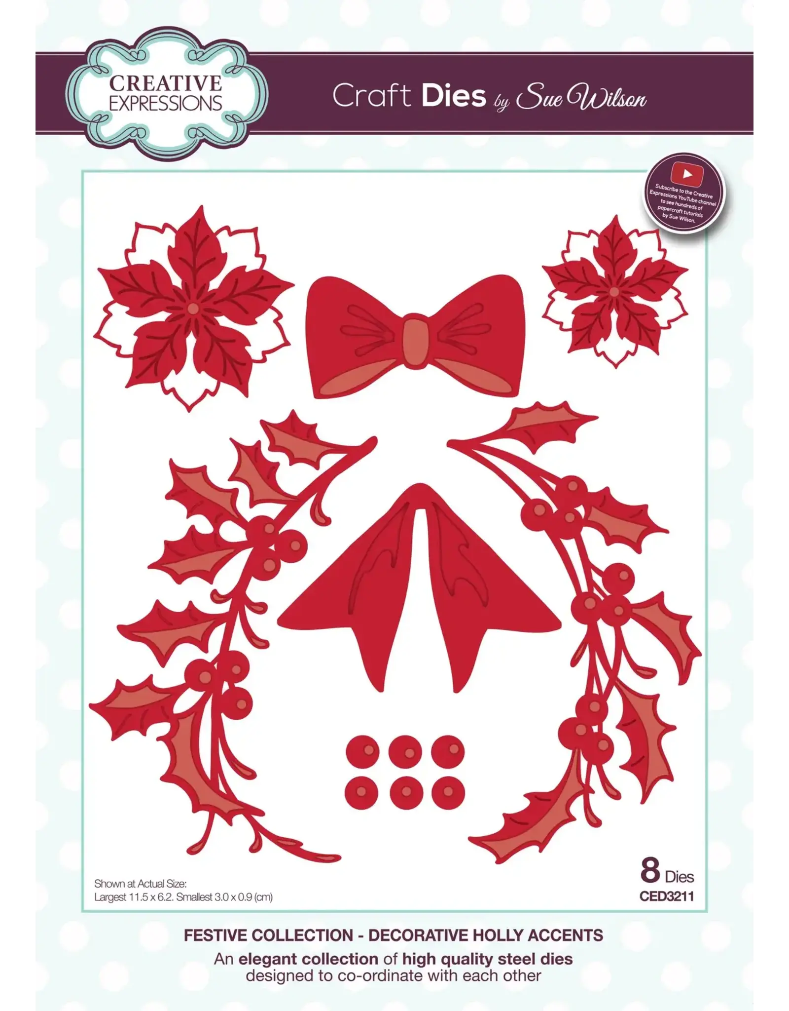CREATIVE EXPRESSIONS CREATIVE EXPRESSIONS SUE WILSON FESTIVE COLLECTION - DECORATIVE HOLLY ACCENTS DIE SET