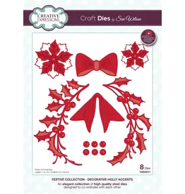 CREATIVE EXPRESSIONS CREATIVE EXPRESSIONS SUE WILSON FESTIVE COLLECTION - DECORATIVE HOLLY ACCENTS DIE SET