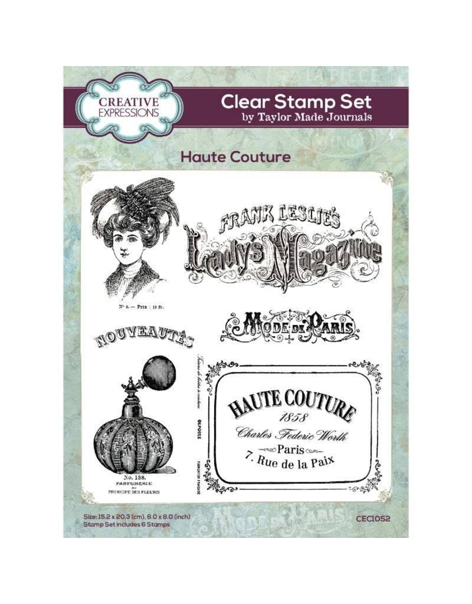 CREATIVE EXPRESSIONS CREATIVE EXPRESSIONS TAYLOR MADE JOURNALS HAUTE COUTURE 6x8 CLEAR STAMP SET