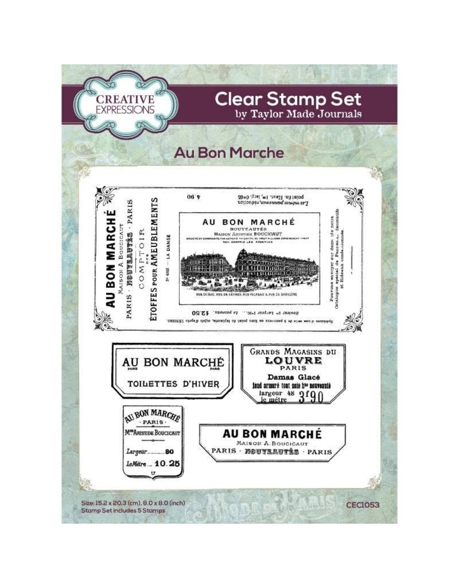CREATIVE EXPRESSIONS CREATIVE EXPRESSIONS TAYLOR MADE JOURNALS MODE AU BON MARCHE 6x8 CLEAR STAMP SET